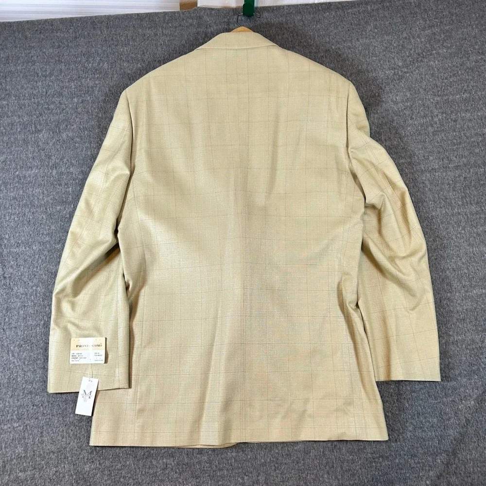 Pronto Uomo Mens 44L Beige 100% Silk Windowpane Two Button Blazer Sport Coat NEW